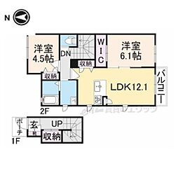 ルミエール・ヴェールC 2階2LDKの間取り