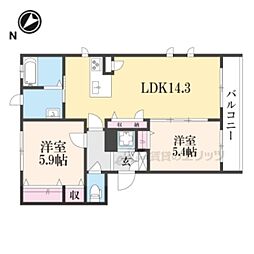 ファインレジデンス荒河 2LDKの間取図画像