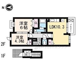 オーブコリーヌ 2LDKの間取図画像