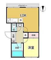 JR高崎線 尾久駅 徒歩15分の賃貸マンション 2階1LDKの間取り
