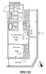 パークアクシス大塚ステーションゲートタワー 1LDKの間取図画像
