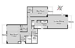 パレ駒場 2LDKの間取図画像