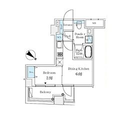 アイビーコート日本橋人形町 7階1DKの間取り