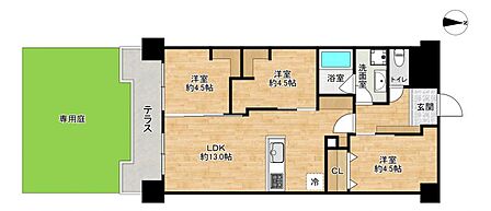 3LDK、専有面積62.7m2