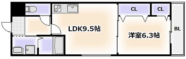 大阪府大阪市東住吉区北田辺6丁目(賃貸アパート1LDK・2階・39.57㎡)の写真 その2