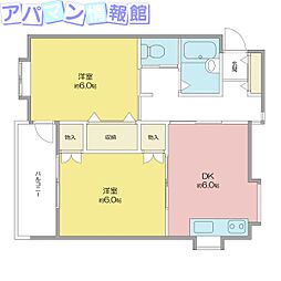 ハビタス新和 2DKの間取図画像