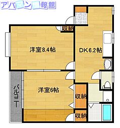 マインド・キャッスルB 2DKの間取図画像
