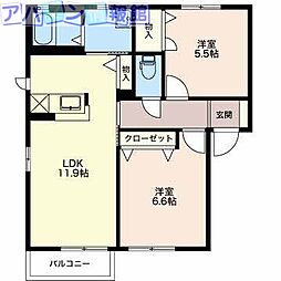 ウエストフィールド弐番館 2LDKの間取図画像