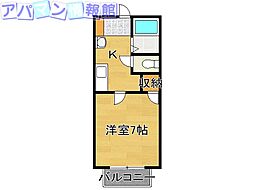 プランタン石沢3 1Kの間取図画像