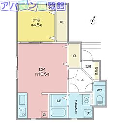 Maison de Rich 上近江 1LDKの間取図画像