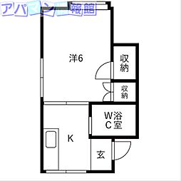 サンクラブ新和2 ワンルームの間取図画像
