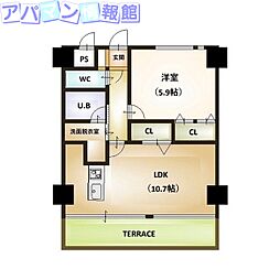 フェリシア東万代 1LDKの間取図画像