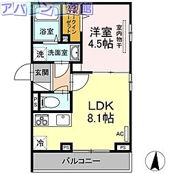 クロノス天神 2階1LDKの間取り