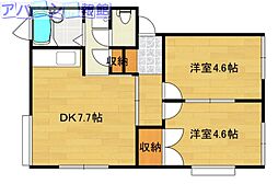 リバーハイツ神道寺 2DKの間取図画像