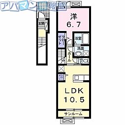 パインズ中島 1LDKの間取図画像