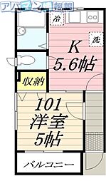 メゾン・アルザス2 1Kの間取図画像