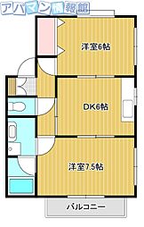 グレース坂井砂山A 2DKの間取図画像