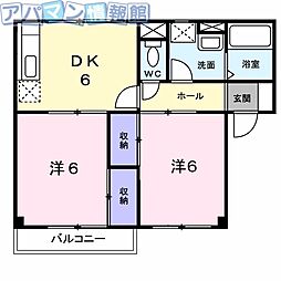 ビバーチェA 2DKの間取図画像