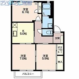 サンパティークB 3Kの間取図画像