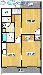 リバティープラザ新大駅前 2DKの間取図画像
