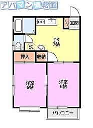 ルナハウス 2DKの間取図画像