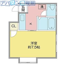 スカイテラス2 1Kの間取図画像