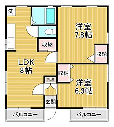 ソレイユ五十嵐D 2LDKの間取図画像