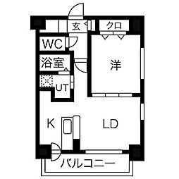 フィール円山 2階1LDKの間取り