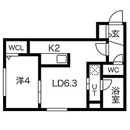 FIRST　LEBEN桑園(ファーストレーベン) 1階1LDKの間取り
