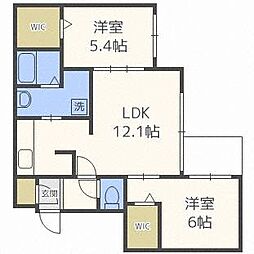 ノーチェ円山 5階2LDKの間取り