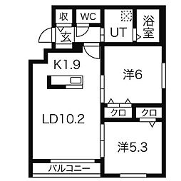 ル・ファール学園前 2階2LDKの間取り