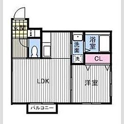 リデーレ菊水II 2階1LDKの間取り