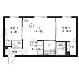 エクセル東札幌 2階2LDKの間取り