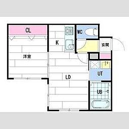 リデーレ北大前 1LDKの間取図画像