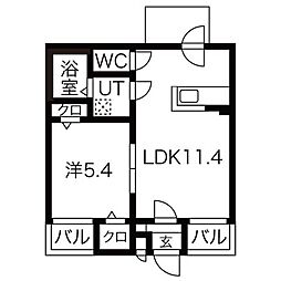 トレジャーキャッスル参番館 1LDKの間取図画像
