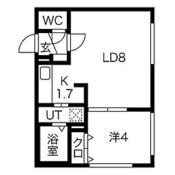 Bフラット創成川公園 1LDKの間取図画像