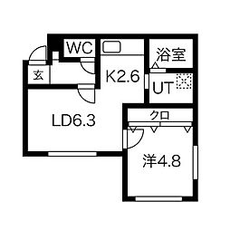 ル・ファール琴似 1LDKの間取図画像
