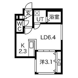 グランド中の島 1LDKの間取図画像