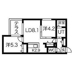 ヴェリタス南郷 2LDKの間取図画像
