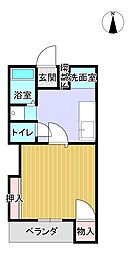 ハピネスルームNo1 1階1Kの間取り