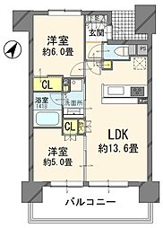 シティハウス蕨ステーションコート 2LDKの間取図画像