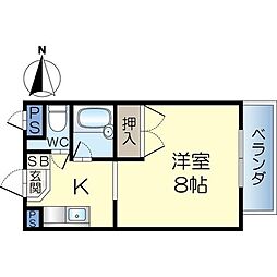 アルカディアST 3階1Kの間取り
