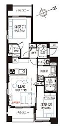 アビテ蔵前リバーサイド 2LDKの間取図画像