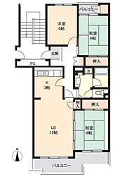 なぎさ団地7-7号棟 3LDKの間取図画像