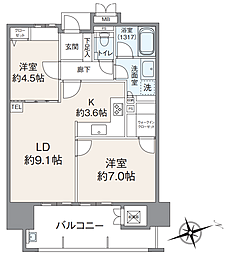 ウェルリバービュー天神 2LDKの間取図画像