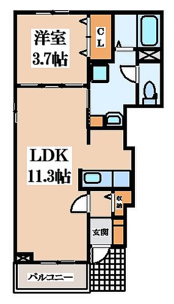 カーサコルティーレI ｜大阪府四條畷市岡山2丁目(賃貸アパート1LDK・2階・37.13㎡)の写真 その2