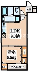 フジパレス弥刀III番館 3階1LDKの間取り