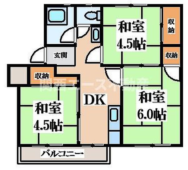 香里三井団地 ｜大阪府寝屋川市三井が丘1丁目(賃貸マンション3DK・2階・44.58㎡)の写真 その2