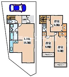 五条町貸家 1階3LDKの間取り