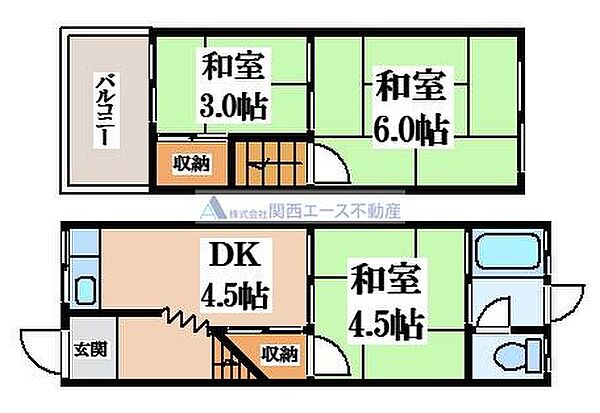 江瀬美町貸家 ｜大阪府四條畷市江瀬美町(賃貸テラスハウス3DK・1階・36.00㎡)の写真 その2